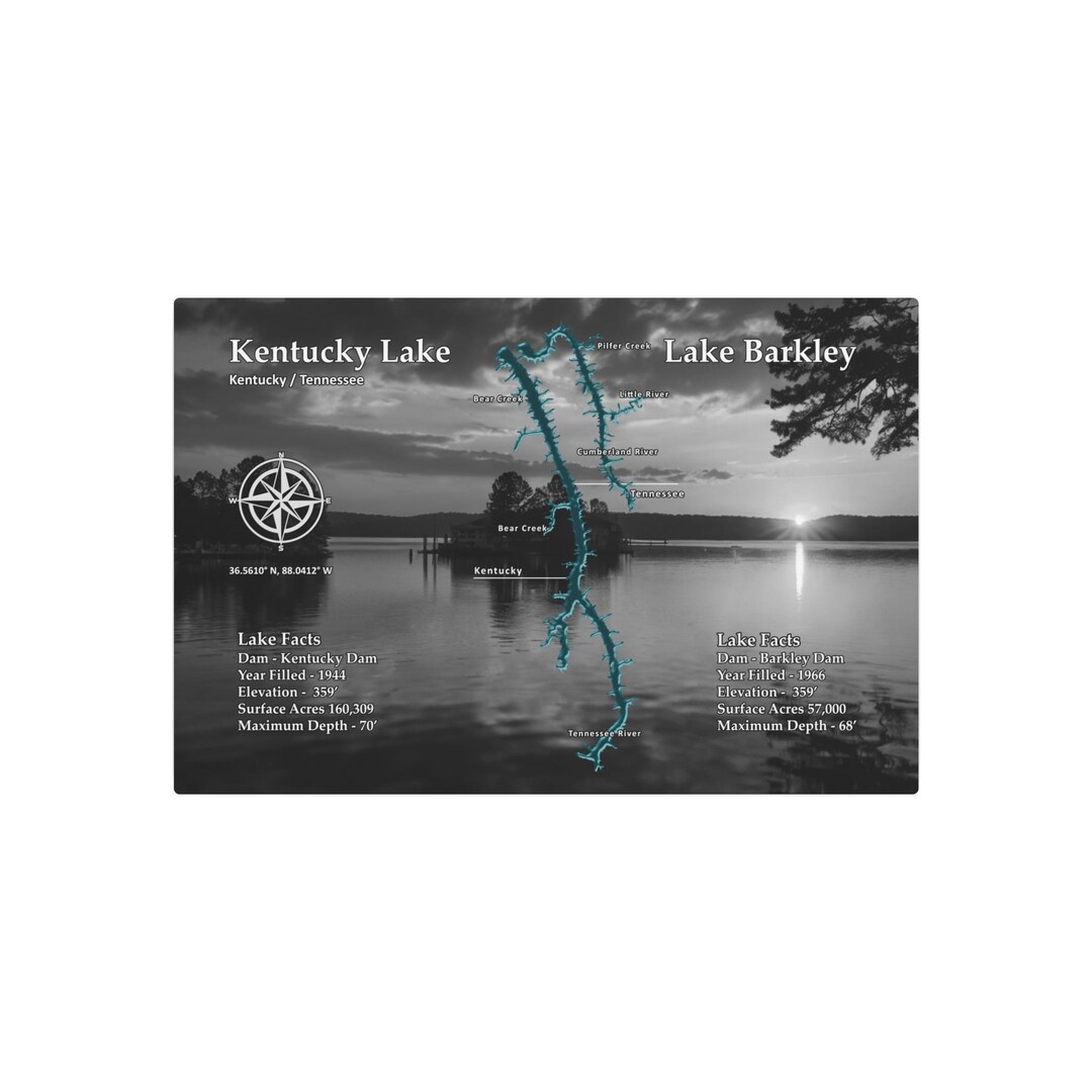 Kentucky Lake Map Wall Art on Metal, Modern Lake Decor for Home or Cabin, Durable, Detailed Lake ...