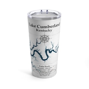 Vaso personalizado del lago Cumberland, regalo para navegantes y decoración de casas en el lago, vaso personalizado con mapa del lago Cumberland, regalo con mapa del lago en blanco y negro.