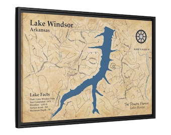 Lake Windsor Arkansas Karte | Gerahmte Leinwand Wand Kunst | Personalisierte See Haus Dekor | Benutzerdefinierte See Karte Druck | Rustikale Nautische Kunst