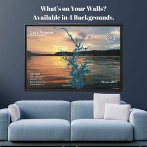 Lake Norman Lake-kaart gepersonaliseerde ingelijste canvas muurkunstprints voor Lake House decor cadeau, custom decor cadeau voor vrienden, 2 maten beschikbaar.