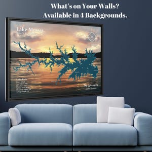 Lake Murray Lake kaart ingelijste canvas muurkunst print voor Lake House decor cadeau, aangepaste Lake Home decor cadeau voor vriend, in 4 achtergronden 2 maten