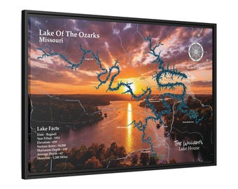 Lake of the Ozarks Wall Map – Framed Canvas Lake Art – Custom Lake Wall Decor - Gifts For Rustic Home Decoration.