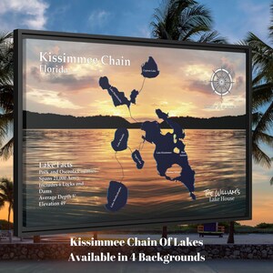 Kissimmee Chain Of Lakes Karte Benutzerdefinierte gerahmte Leinwand Wand-Kunstdrucke für Hauptdekor-Akzente - personalisiertes Wohndekor-Geschenk, Florida gerahmte Kunst
