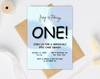 First Birthday Invite Blue for Baby Boy