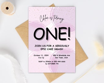 First Birthday Invitation Pink for Baby Girl