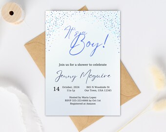 Baby Shower Invitation Boy Blue Confetti (Portrait)