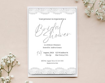 Bridal Shower Invitation Silver Lace (Portrait)