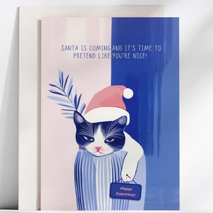 Carte de Noël drôle imprimable, carte de voeux à téléchargement immédiat, Noël drôle de chat imprimable, carte-cadeau de nouvel an