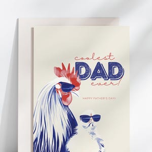 Cartão engraçado para o dia dos pais para impressão, cartão de felicitações para download instantâneo, papai galo, cartão-presente para o pai