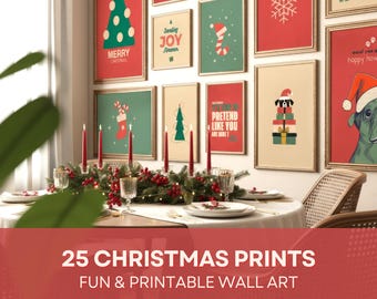 25 Weihnachten druckbare Kunst Set | Lustige & süße Weihnachtsdrucke | Kinderzimmer, Klassenzimmer, Haus, Büro Dekor | Sofort Download