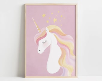 Pink Nursery Wall Art Girl Room Decor Boho Kids Room Wall Art Unicorn Print Pastel Colors Poster Magical Animal Illustration Fairytale Decor