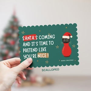 Carte de Noël drôle de chat - Le Père Noël arrive, soyez gentil ! , Carte de Noël, Carte postale drôle de chat, Carte-cadeau de Noël