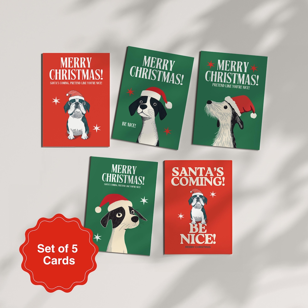 Funny Dog Christmas Card Bundle - Pack of 5 Printable Holiday Greetings ...