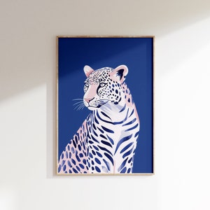 Arte de parede azul Leopardo Arte de parede moderna Arte de parede contemporânea Maximalista Arte de parede Tigre Pôster Moderno Boho Arte de parede Decoração de apartamento Sala de estar