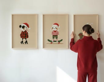 クリスマスの印刷可能なポスター3枚セット、ホリデーキッズルームデコレーション、クリスマス保育園プリント、ニュートラルなクリスマスデコレーション