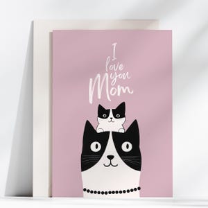 Cartão engraçado para a mãe, cartão fofo para o dia das mães, cartão de aniversário para a mãe, cartão para amantes de gatos, cartão de felicitações para a mãe, cartão de presente para a mãe, eu te amo, mãe