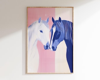 Horses Printable Wall Art: Pink Country Decor (Digital Download)