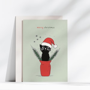 Carte de Noël imprimable drôle de chat, carte de voeux à téléchargement immédiat, Noël drôle imprimable, carte de nouvel an