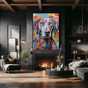 Urban Canine Pop Art - Tela di graffiti di cani vibranti - Stampa di street art colorata - Opera d'arte moderna di cani - Download digitale ad alta risoluzione
