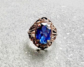 Vintage sterling silver 875 ring, blue sapphire. Ring of the Soviet Union silver. Ring with blue sapphire