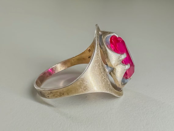 Soviet  Silver Ring with Red Ruby . Branded Star … - image 7