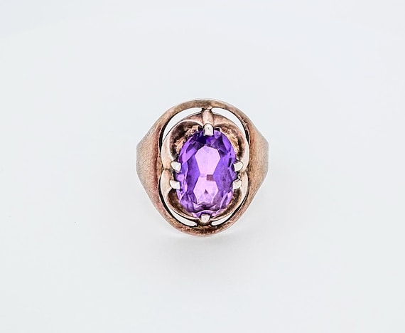 Silver ring with gold plating purple ruby stone. … - image 2