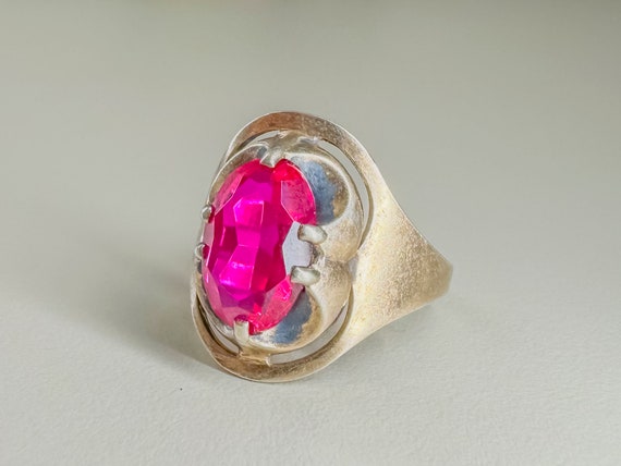 Soviet  Silver Ring with Red Ruby . Branded Star … - image 2