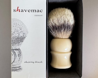 Shavemac Germany Shaving Brush in Original Box, Premium Badger Hair Knot, Faux Ivory Resin Handle, Classic Wet Shaving Men's Grooming Gift