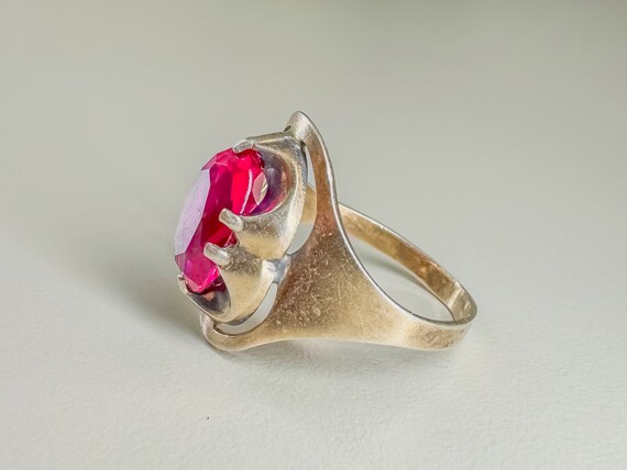 Soviet  Silver Ring with Red Ruby . Branded Star … - image 4