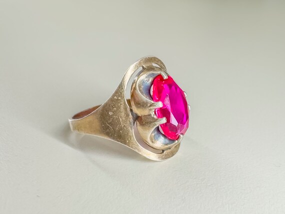Soviet  Silver Ring with Red Ruby . Branded Star … - image 3