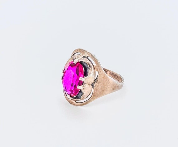 Soviet  Silver Ring with Red Ruby . Branded Star … - image 1