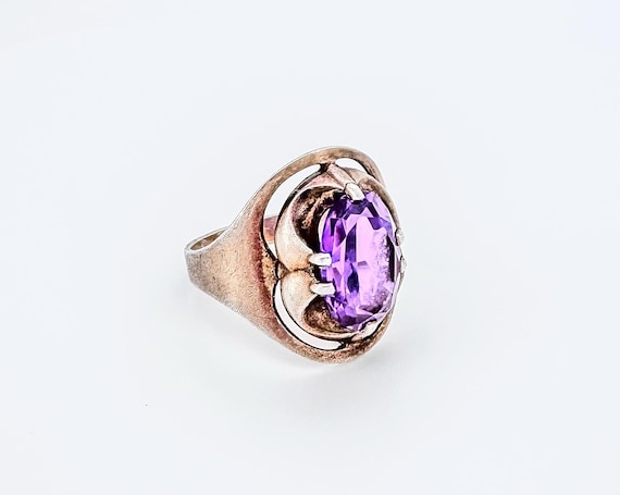 Silver ring with gold plating purple ruby stone. … - image 1
