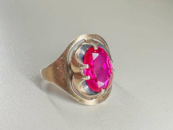 Soviet  Silver Ring with Red Ruby . Branded Star … - image 5