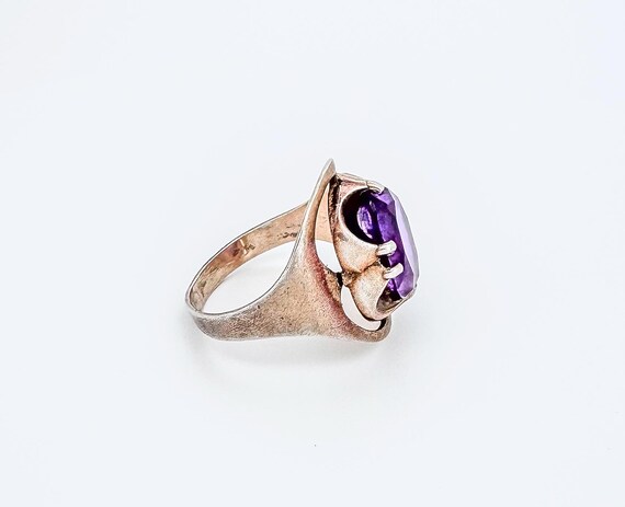 Silver ring with gold plating purple ruby stone. … - image 4