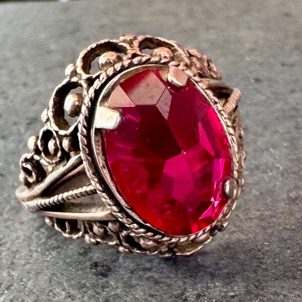 Vintage Ring with red ruby ussr.Silver ring 875 .Vintage silver ring of the Soviet period.silver jewerly