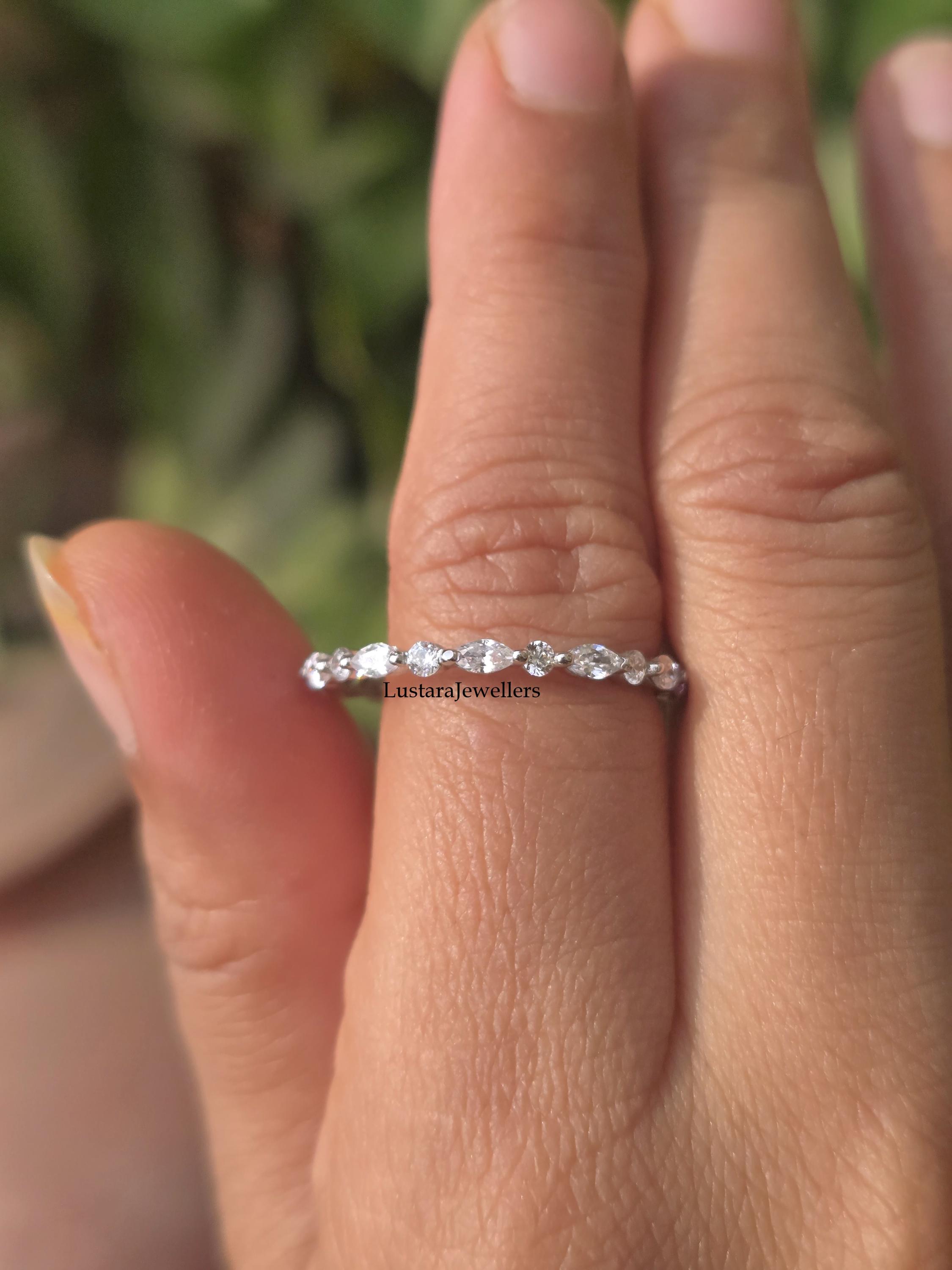 Full Eternity Marquise & Round Lab Diamond Band, 14K Gold Wedding Band ...