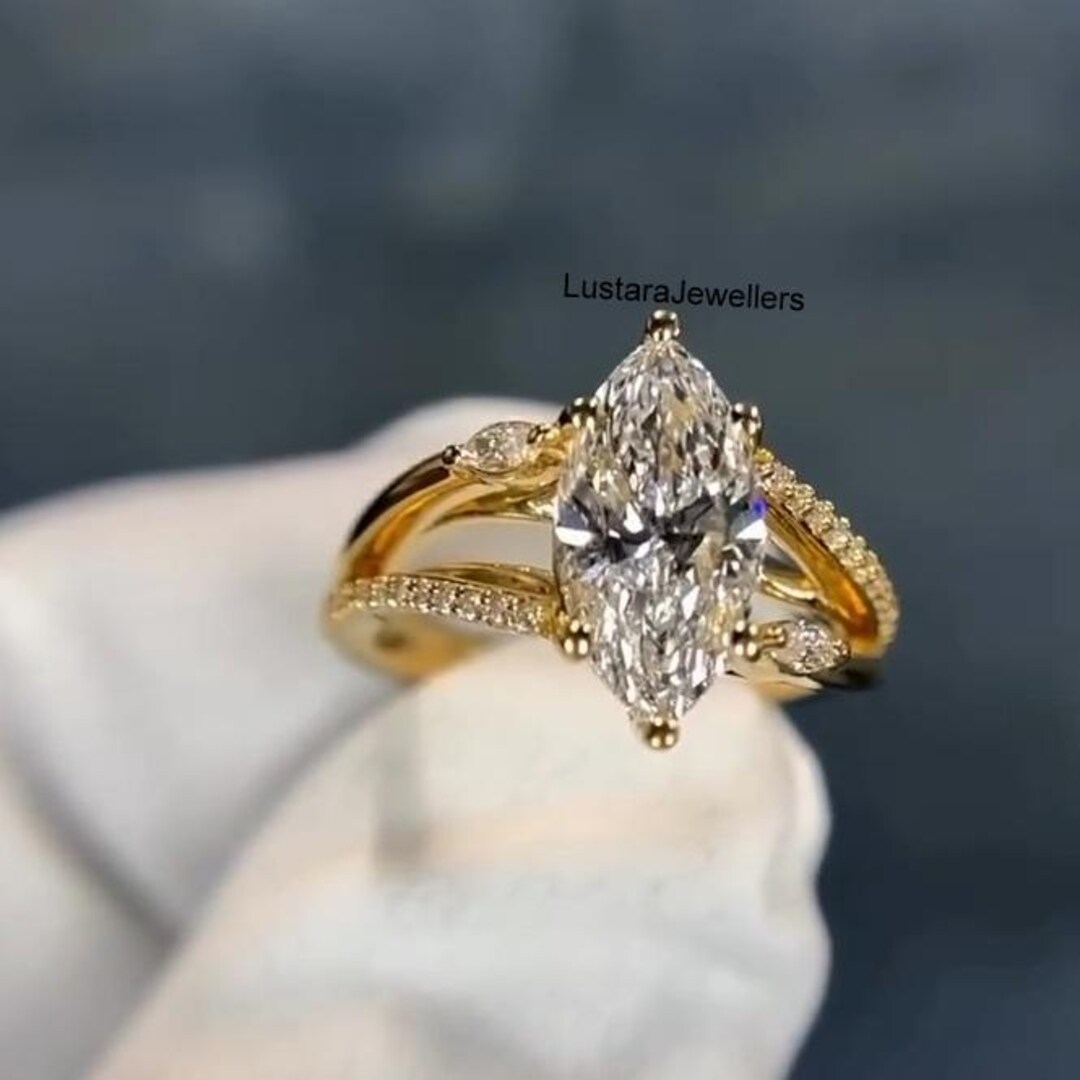 Elegant Marquise Cut Moissanite Engagement Ring, 14K Yellow Gold ...