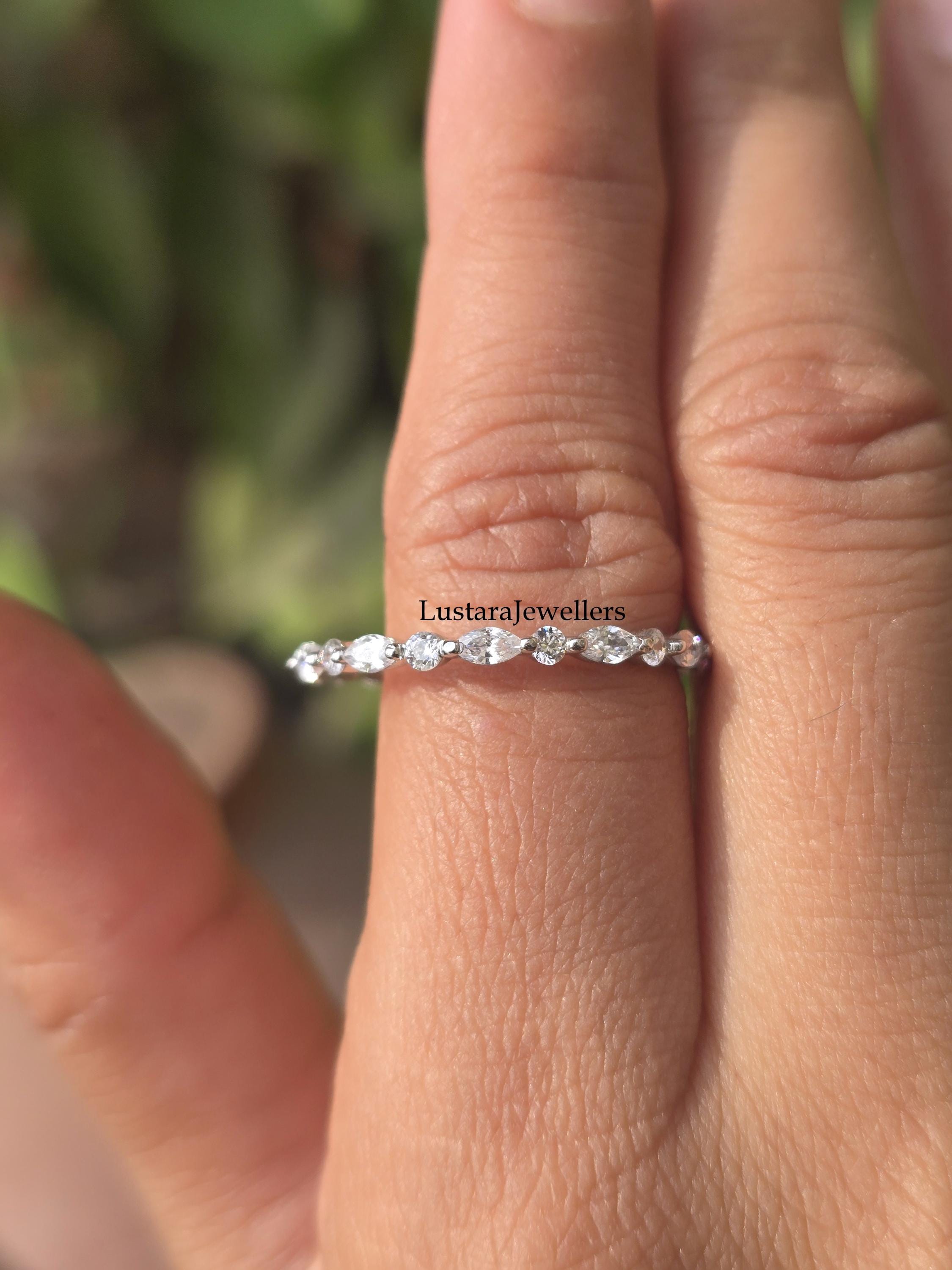 Full Eternity Marquise & Round Lab Diamond Band, 14K Gold Wedding Band ...