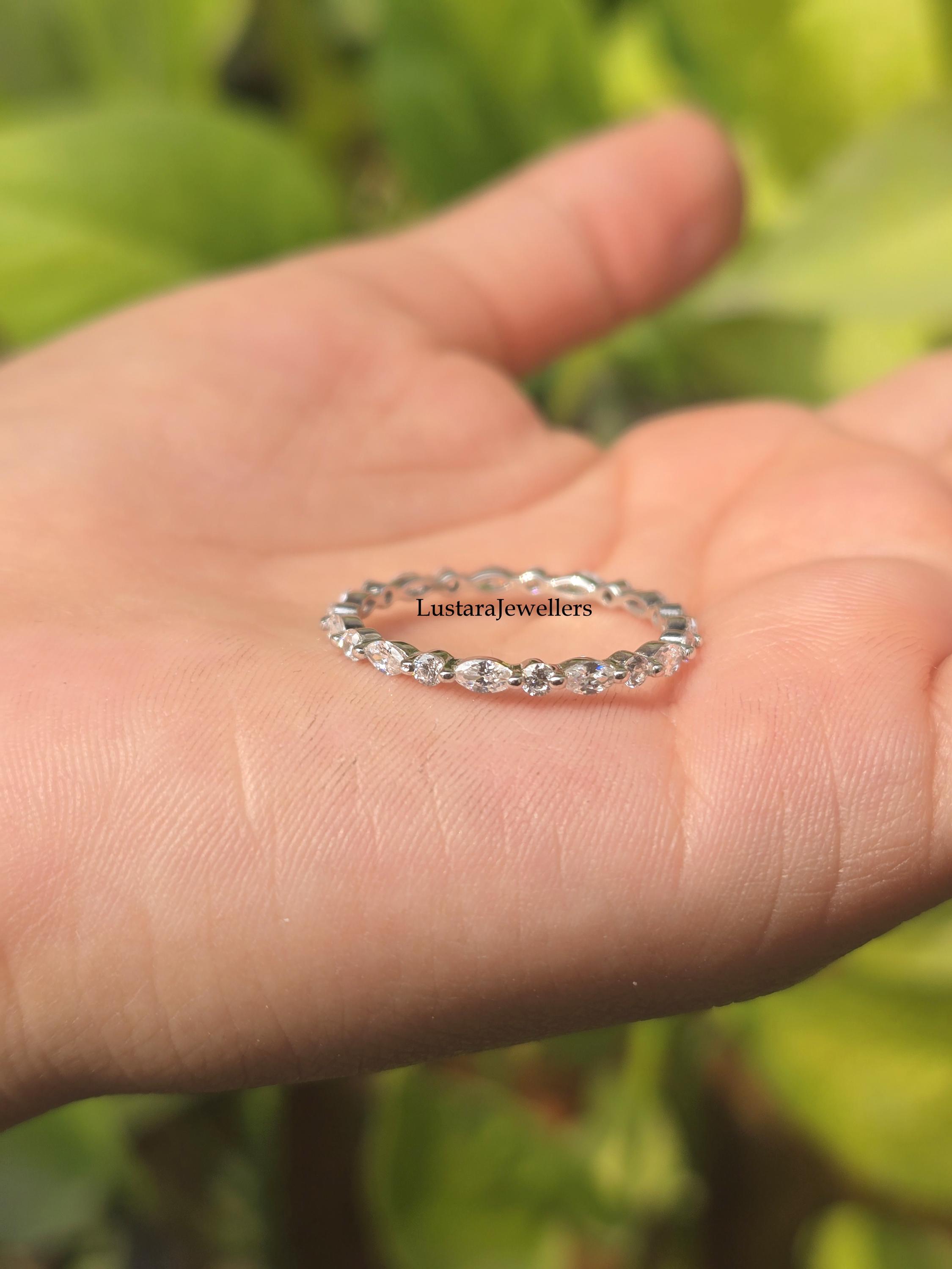 Full Eternity Marquise & Round Lab Diamond Band, 14K Gold Wedding Band ...