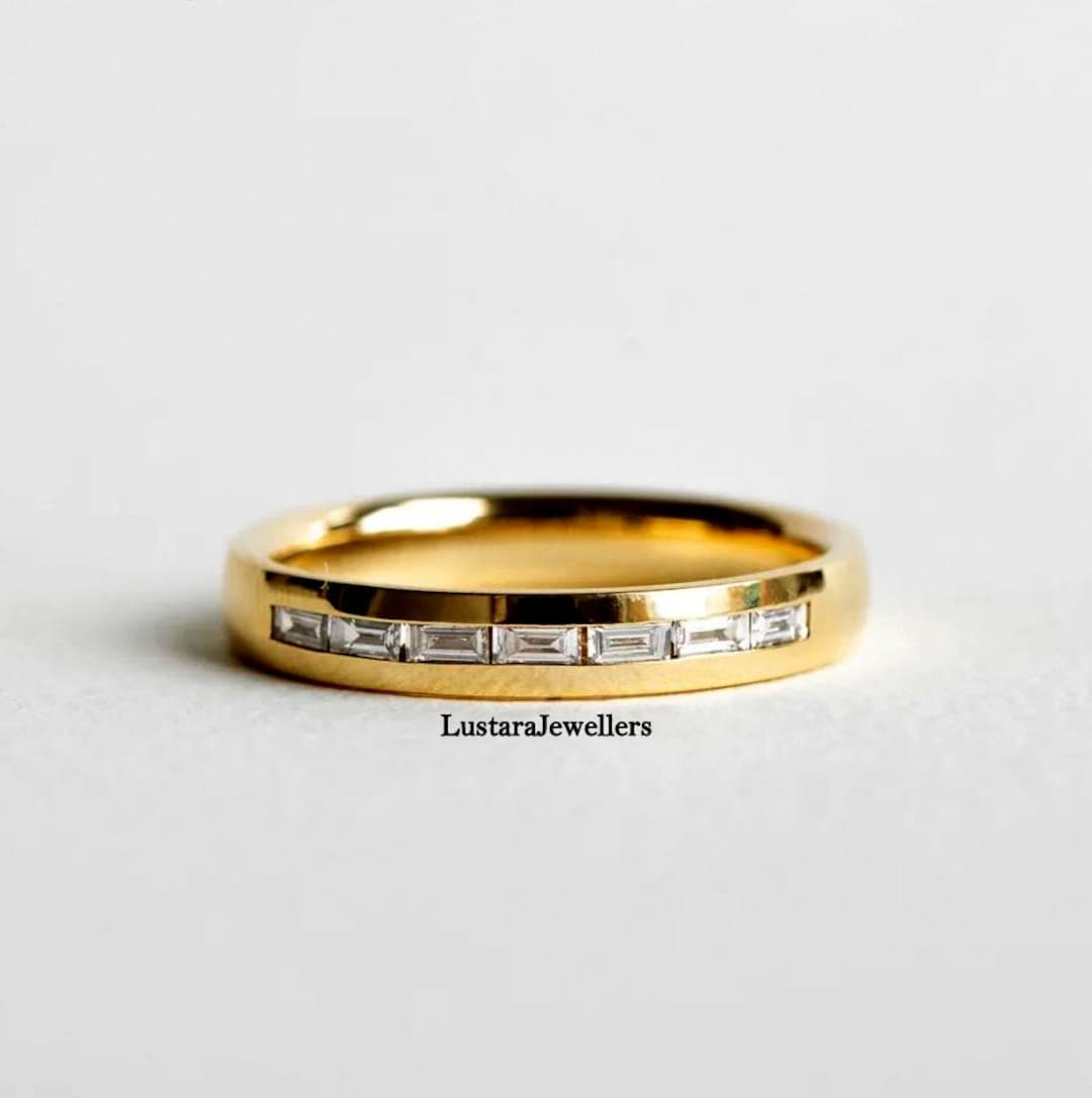 14K Yellow Gold Wedding Band, East to West Baguette Cut Moissanite ...