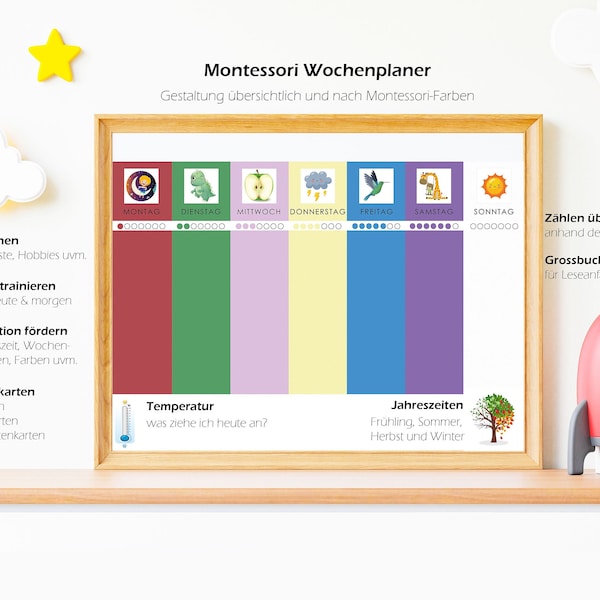 Calendrier de présentation Montessori/Wochenplan für Kinder DIN A4, Kinderkalender, zum Sofort-Download