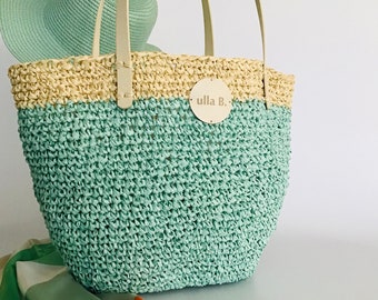 Handgemaakte gehaakte unieke raffia handtas, luxe design zomertas, schouder en tas, handgeweven.