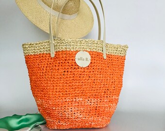 Handmade crochet unique raffia handbag, luxury design summer tote, shoulder handbag, hand-woven.