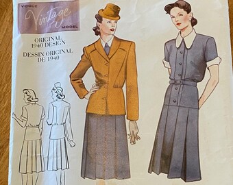 1940 Vogue REPRODUCCIÓN chaqueta, vestido y cinturón, talla 14