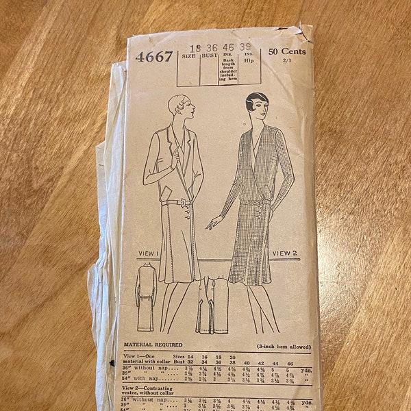 1920s Pictorial dress pattern 4667 Size 18