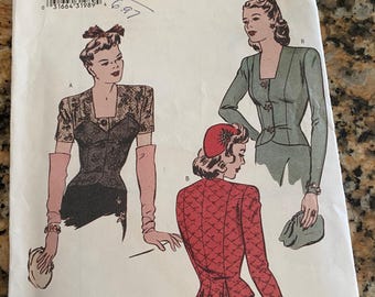 Wzór na bluzkę Butterick REPRODUKCJA z 1943 r., rozm. 12-14-16