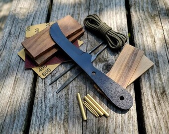 Linejunk hawksbill Full Tang Knife Making Kit, O1 Tool Steel Fixed Blade Blank, Crossdraw Leather Sheath, DIY Bladesmith Supplies