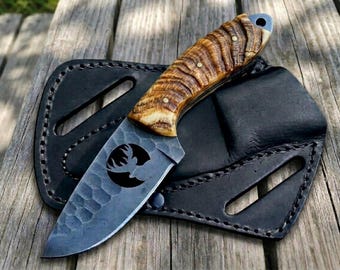 Handmade Cowboy and skinner Knife with leather sheath , Cowboy EDC knife , Church carry , Gift for Him