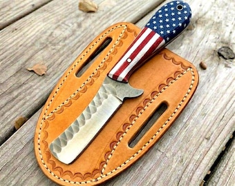 Western Cowboy Bull cutter knife with leather sheath, Personalized Wedding Gift