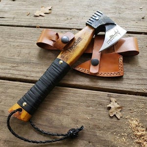 Personalized Mini Axe with Leather Sheath – Custom Lineman Utility Motif – Personalized Gift for Tradesmen